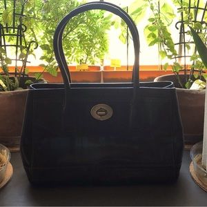 Coach Black Leather Shoulder Tote with Gold Turnlock
